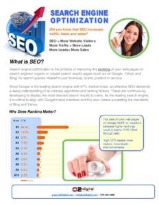 1  Did you know that SEO increases traffic, leads and sales? SEO = More Website Visitors More Traffic = More Leads