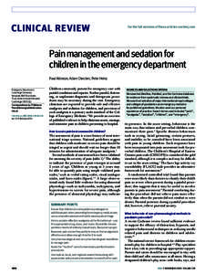 Clinical Review  For the full versions of these articles see bmj.com Pain management and sedation for children in the emergency department