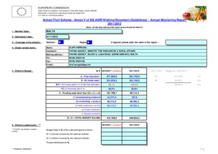 EUROPEAN COMMISSION DIRECTORATE-GENERAL FOR AGRICULTURE AND RURAL DEVELOPMENT Directorate C. Economics of agricultural market and single CMO C.2. Olive oil, Horticultural products  School Fruit Scheme - Annex V of DG AGR