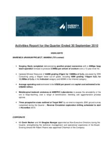 Microsoft Word[removed]Activities Report for the Quarter Ended 30th September 2010 Final