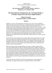 - DRAFT ONLY - Not for citation without author’s permission -  Families Matter 9th Australian Institute of Family Studies Conference Melbourne, 9-11 February 2005