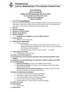 Homestead Local Emergency Planning Committee Annual Meeting Notice and Agenda[removed]:30 PM) Wednesday, March 12, 2014 Homestead Monument Education Center