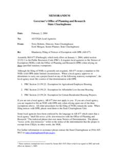 MEMORANDUM Governor’s Office of Planning and Research State Clearinghouse Date: