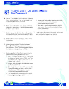 Teacher Guide—Life Science Module Final Assessment  Provide a list of NERR sites to students with their home Internet address. Find the list on page two of this Final Assessment document.