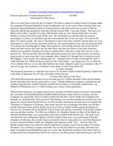 Southern Campaign American Revolution Pension Statements Pension application of Andrew Kennedy W161 Transcribed by Will Graves fn110NC