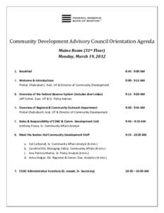 Community Development Advisory Council Orientation Agenda Maine Room (31st Floor) Monday, March 19, [removed]Breakfast