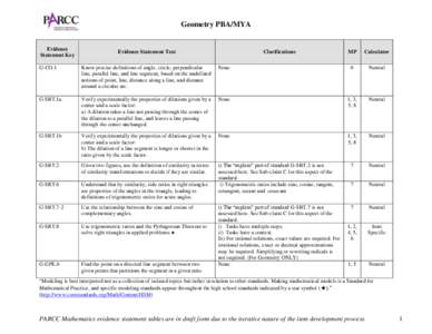 Geometry PBA/MYA Evidence Statement Key Evidence Statement Text