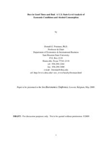 Beer in Good Times and Bad: A U.S. State-Level Analysis of Economic Conditions and Alcohol Consumption by  Donald G. Freeman, Ph.D.