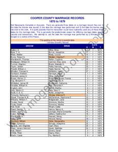 COOPER COUNTY MARRIAGE RECORDS 1870 to 1879 pe r