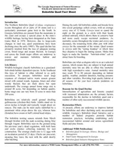 The Georgia Department of Natural Resources WILDLIFE RESOURCES DIVISION Bobwhite Quail Fact Sheet  Introduction