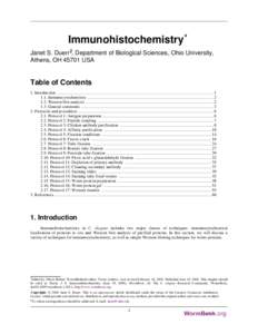 Immunohistochemistry* Janet S. Duerr§, Department of Biological Sciences, Ohio University, Athens, OH[removed]USA Table of Contents 1. Introduction .........................................................................