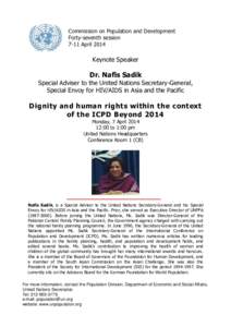 Commission on Population and Development Forty-seventh session 7-11 April 2014 Keynote Speaker