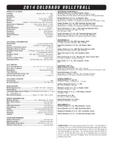 2014 Colorado Volleyball BUFFS AT A GLANCE Location ....................................................Boulder, Colo. (101, 808) Founded ................................................................................. 