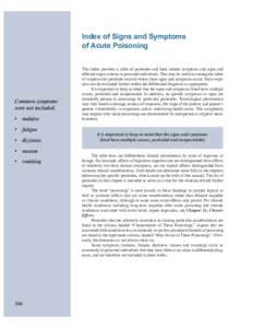 Recognition and Management of Pesticide Poisonings: Sixth Edition: 2013: Index Signs and Symptoms