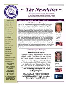 ~ The Newsletter ~ 100 Compromise Street Annapolis, MarylandA Non Profit Veterans Club For All Veterans Located In Historic Downtown Annapolis On Annapolis Harbor DINING HOURS:  MONDAY MAY 25th