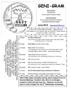 Geography of California / Genealogy / Genealogical societies / Family History Center / Family history society / FamilySearch Indexing / Sacramento /  California / Sacramento River / The Root Cellar / Federation of Genealogical Societies / FamilySearch / RootsTech