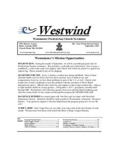 Westwind Westminster Presbyterian Church Newsletter 1941 Shorter Avenue Rome, Georgia[removed]Church Phone[removed]www.wpcrome.org