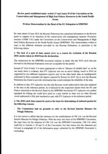 Review panel established under Article 17 and Annex II of the Convention on the Conservation and Management of High Seas Fishery Resources in the South Pacific Ocean Written Memorandum by the Head of the EU Delegation to