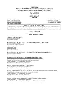 AGENDA  REGULAR MEETING OF THE HOLTVILLE CITY COUNCIL 121 WEST FIFTH STREET, HOLTVILLE, CALIFORNIA March 10, 2014