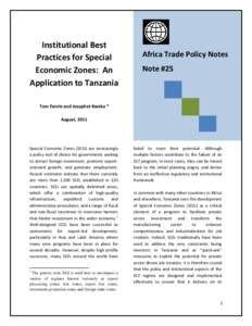 Institutional Best Practices for Special Economic Zones: An Application to Tanzania  Africa Trade Policy Notes