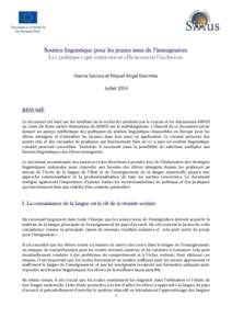 Soutien linguistique pour les jeunes issus de l’immigration: Les politiques qui soutiennent efficacement l’inclusion. Hanna Siarova et Miquel Àngel Essomba JuilletRÉSUMÉ