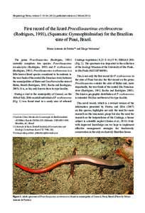 Herpetology Notes, volume 5: published online on 2 MarchFirst record of the lizard Procellosaurinus erythrocercus (Rodrigues, 1991), (Squamata: Gymnophtalmidae) for the Brazilian state of Piauí, Br