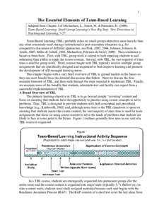 1  The Essential Elements of Team-Based Learning Adapted from Chapter 1 of Michaelsen, L., Sweet, M. & Parmalee, DTeam-Based Learning: Small Group Learning’s Next Big Step. New Directions in Teaching and Learn