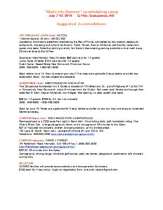 “Skate into Summer” speedskating camp July 7-10, 2014 Q-Plex, Quispamsis, NB  Suggested Accomodations