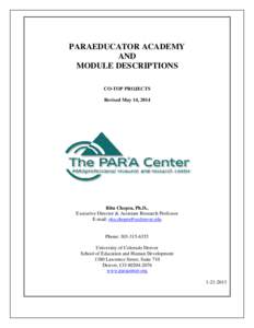 PARAEDUCATOR ACADEMY AND MODULE DESCRIPTIONS CO-TOP PROJECTS Revised May 14, 2014