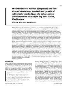 1555  The influence of habitat complexity and fish size on over-winter survival and growth of individually marked juvenile coho salmon (Oncorhynchus kisutch) in Big Beef Creek,