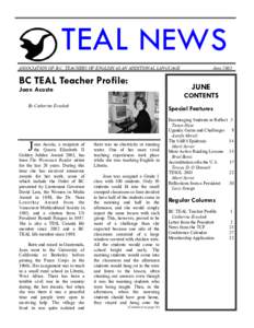 TEAL NEWS ASSOCIATION OF B.C. TEACHERS OF ENGLISH AS AN ADDITIONAL LANGUAGE BC TEAL Teacher Profile: Joan Acosta