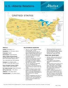 U.S.–Alberta Relations  PROFILE Capital: Washington, D.C.  RELATIONSHIP OVERVIEW