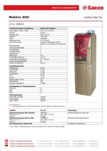 Vending Table Top  Rubino 200 Art. NrTechnische Daten & Ausstattung