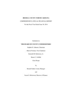 IREDELL COUNTY NORTH CAROLINA COMPREHENSIVE ANNUAL FINANCIAL REPORT For the Fiscal Year Ended June 30, 2014 Submitted to THE BOARD OF COUNTY COMMISSIONERS