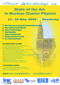 First Workshop on State of the Art in Nuclear Cluster Physics[removed]May, 2008  Strasbourg
