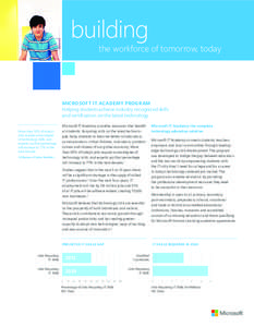 building  the workforce of tomorrow, today MICROSOFT IT ACADEMY PROGRAM Helping students achieve industry recognized skills