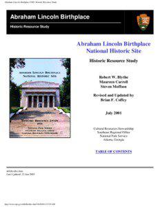 Abraham Lincoln Birthplace NHS: Historic Resource Study