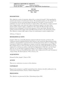 ARIZONA HISTORICAL SOCIETY 949 East Second Street Tucson, AZ[removed]Library and Archives[removed]Fax: ([removed]removed]