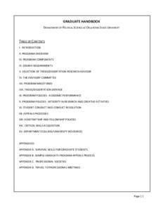 GRADUATE HANDBOOK DEPARTMENT OF POLITICAL SCIENCE AT OKLAHOMA STATE UNIVERSITY TABLE OF CONTENTS I. INTRODUCTION II. PROGRAM OVERVIEW