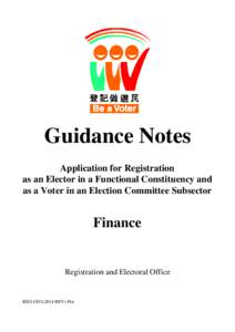 Guidance Notes Application for Registration as an Elector in a Functional Constituency and as a Voter in an Election Committee Subsector  Finance