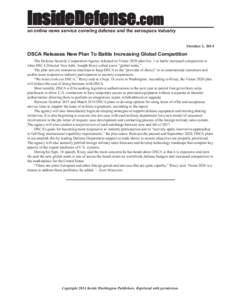 InsideDefense.com  an online news service covering defense and the aerospace industry October 1, 2014  DSCA Releases New Plan To Battle Increasing Global Competition