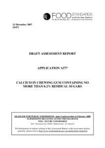 12 December[removed]DRAFT ASSESSMENT REPORT  APPLICATION A577