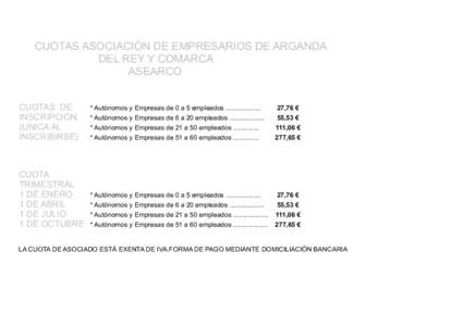 CUOTAS ASOCIACIÓN DE EMPRESARIOS DE ARGANDA DEL REY Y COMARCA ASEARCO CUOTAS DE INSCRIPCIÓN (UNICA AL