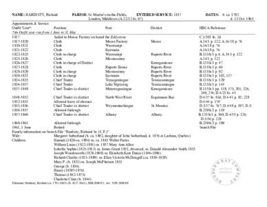 NAME: HARDISTY, Richard  PARISH: St. Martin’s-in-the-Fields, ENTERED SERVICE: 1817 London, Middlesex (A[removed]fo. 67)