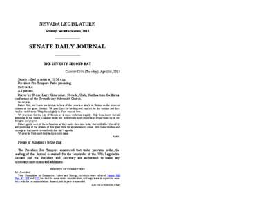 77th[removed]Session Journal - (Tuesday), April 16, [removed]SENATE DAILY JOURNAL		THE SEVENTY-SECOND DAY