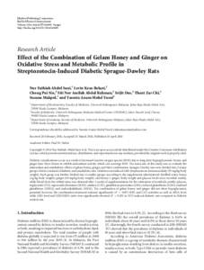 Effect of the Combination of Gelam Honey and Ginger on Oxidative Stress and Metabolic Profile in Streptozotocin-Induced Diabetic Sprague-Dawley Rats