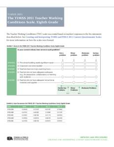 TIMSS[removed]The TIMSS 2011 Teacher Working Conditions Scale, Eighth Grade  The Teacher Working Conditions (TWC) scale was created based on teachers’ responses to the five statements