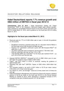 Generally Accepted Accounting Principles / Cable television companies / Deutsche Telekom / Kabel Deutschland / Average revenue per user / Kabel / Financial ratio / Earnings before interest /  taxes /  depreciation and amortization / Income / Finance / Business / Accountancy