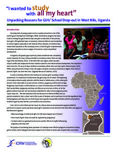 Geography of Africa / Adjumani / Sex education / West Nile sub-region / Arua / Sexual intercourse / Dropping out / Pregnancy / Adolescence / Geography of Uganda / Northern Region /  Uganda / Behavior