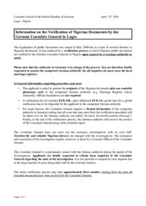 Consulate General of the Federal Republic of Germany  April 18th, 2016 Lagos , Nigeria